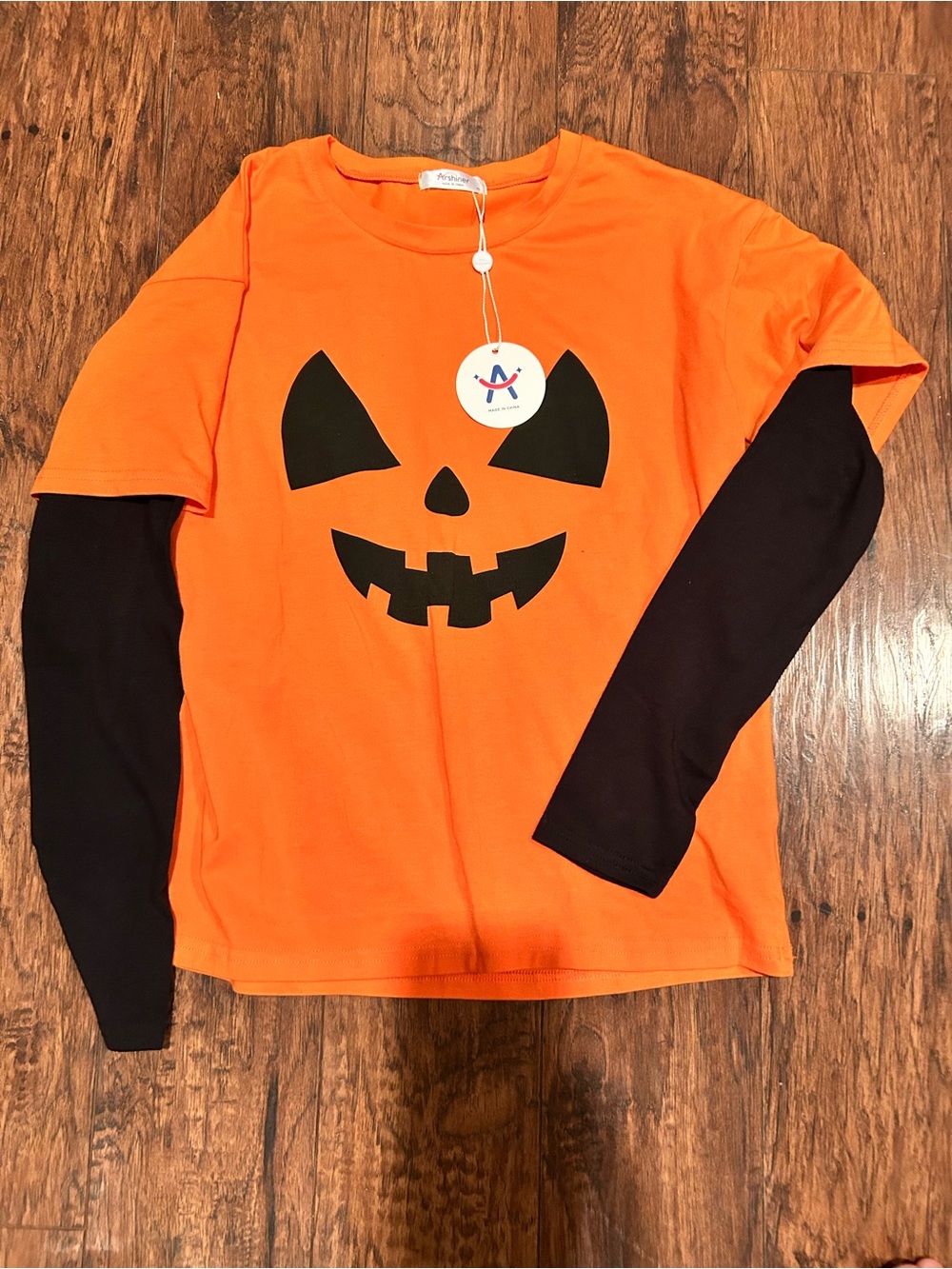 Unbranded Kids Orange Pumpkin Face Layered-Look Top